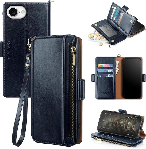 Antsturdy Compatible with iPhone 6/6S/7/8/SE 2020/SE 2022 Wallet Case,RFID Blocking PU Leather Phone Case Women Men Kickstand Flip Cover Wrist Strap Zipper Credit Card Holder Slots,Wine Red in Saudi Arabia