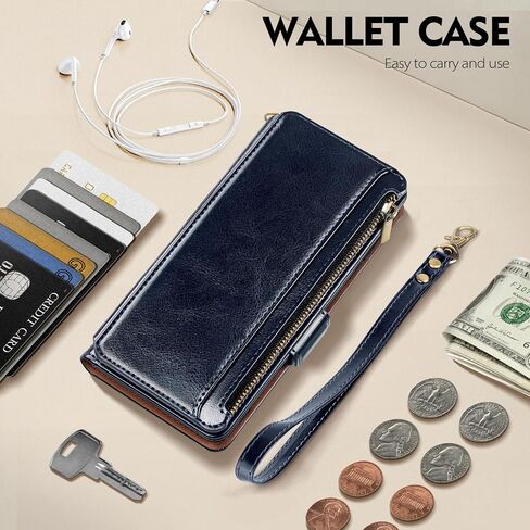 Antsturdy Compatible with iPhone 6/6S/7/8/SE 2020/SE 2022 Wallet Case,RFID Blocking PU Leather Phone Case Women Men Kickstand Flip Cover Wrist Strap Zipper Credit Card Holder Slots,Wine Red in Saudi Arabia