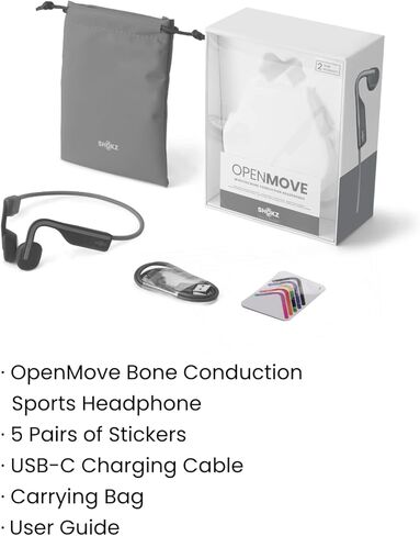 Shokz OpenMove - سماعات Bluetooth Sport Open Open ، سماعات الأذن اللاسلكية التوصيل العظمي ، عازلة للتجول للتشغيل والتدريبات ، مع حزمة ملصقات ، رمادية in Saudi Arabia