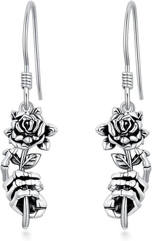 Seiyang Skull Earrings Sterling Silver Skull Rose/Hand/Crown/Cyberpunk/Samurai Drop Earrings for Women Men (with Gift Box) in Kuwait