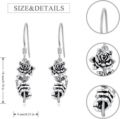 Seiyang Skull Earrings Sterling Silver Skull Rose/Hand/Crown/Cyberpunk/Samurai Drop Earrings for Women Men (with Gift Box) in Kuwait