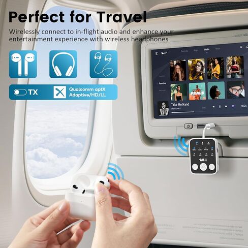 1MII Bluetooth 5.3 جهاز استقبال جهاز الإرسال 2-في 1 ، APTX Adaptive & Low Forency Audio Adapter للطائرة ، أجهزة الرابط المزدوج 2 ، وقت اللعب 25H ، AUX 3.5 ملم للتلفزيون/السيارة/المنزل ستيريو-أبيض in Kuwait