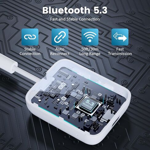 1MII Bluetooth 5.3 جهاز استقبال جهاز الإرسال 2-في 1 ، APTX Adaptive & Low Forency Audio Adapter للطائرة ، أجهزة الرابط المزدوج 2 ، وقت اللعب 25H ، AUX 3.5 ملم للتلفزيون/السيارة/المنزل ستيريو-أبيض in Kuwait