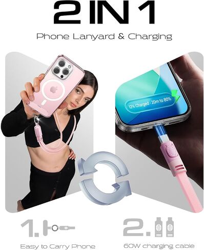LISEN Crossbody Lanyard Teacher, 60W USB C Cable for iPhone 16,15/iPad Air 17, Anti-Theft Phone Chain Crossbody Phone Strap for Most Smartphones, Cell Phone Neck Holder for Women, Desert Gold in Saudi Arabia