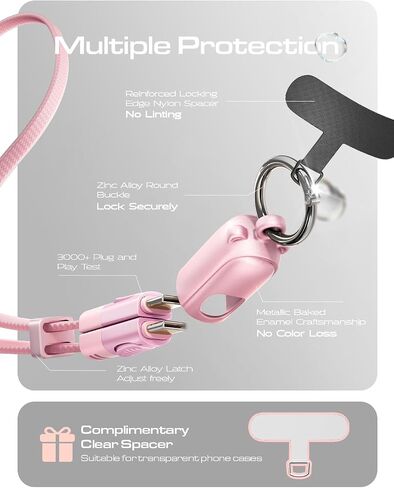 LISEN Crossbody Lanyard Teacher, 60W USB C Cable for iPhone 16,15/iPad Air 17, Anti-Theft Phone Chain Crossbody Phone Strap for Most Smartphones, Cell Phone Neck Holder for Women, Desert Gold in Saudi Arabia