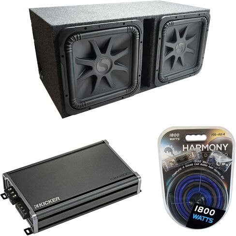 American Sound Connection Kicker 44L7S154 Square L7 Solo-Baric 15Subwoofer 2000 Watts Peak Dual 4-Ohm ، 46CXA12001 Class D AMP Mono 2400W Peak Subplifier and 215sqv Dual 15 "مربع مربع تنفيس in Saudi Arabia