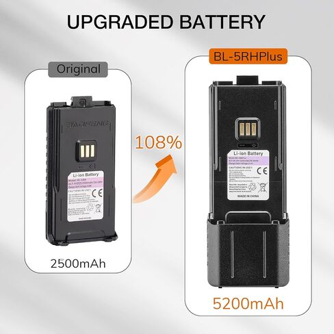 Baofeng تم ترقيته BL-5RH بالإضافة إلى بطارية 5200 مللي أمبير في الساعة مع منفذ شحن USB-C ، بطارية LI-ION القابلة لإعادة شحن UV-5RM PLUS/5RM/AR-5RM/UV-5RM Plus GPS/5RH/5RH PRO in Kuwait