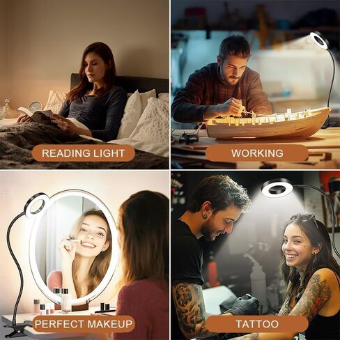 مصباح المكتب مقطع على الضوء ، 3 أوضاع ملونة و 10 سطوع ، USB LED BOOK LIGHT لقراءة مكياج عمل غرفة نوم المكتب المكتبية بجانب السرير ، 360 درجة مصباح صغير مرن (أسود ، قطر المصباح: 4 بوصة) in Saudi Arabia