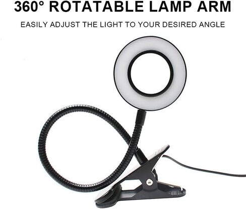 مصباح المكتب مقطع على الضوء ، 3 أوضاع ملونة و 10 سطوع ، USB LED BOOK LIGHT لقراءة مكياج عمل غرفة نوم المكتب المكتبية بجانب السرير ، 360 درجة مصباح صغير مرن (أسود ، قطر المصباح: 4 بوصة) in Saudi Arabia