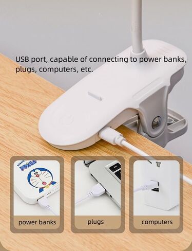 Clip on Light LED Reading Study Lamp 3 Brightness,Eye-Caring LED Dorm Bed Light with USB Charging Port, Ajustable Clip Lights for Headboard Reading in Bed,Bedroom(White) in Saudi Arabia