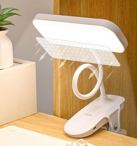 Clip on Light LED Reading Study Lamp 3 Brightness,Eye-Caring LED Dorm Bed Light with USB Charging Port, Ajustable Clip Lights for Headboard Reading in Bed,Bedroom(White) in Saudi Arabia