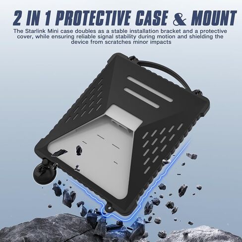 ACOVE Suction Car Cup Mount for Starlink-Mini,2-in-1 Satellite Dish Mounts Protective Silicone Case & Strong Suction Cup Stable Satellite Signal with Hook & Handle for Car Window/RVs/Road Trips,Black in Kuwait