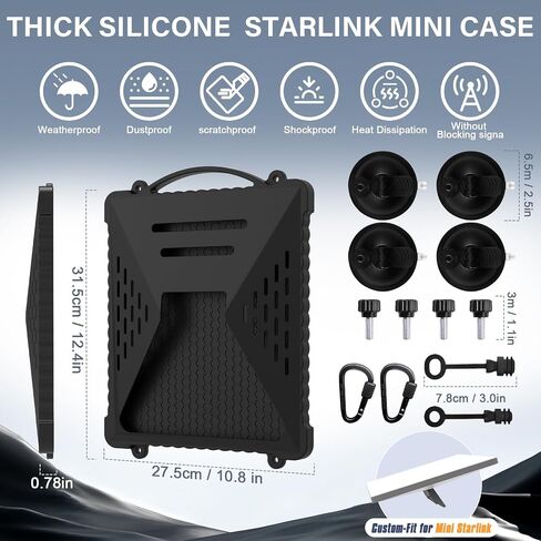 ACOVE Suction Car Cup Mount for Starlink-Mini,2-in-1 Satellite Dish Mounts Protective Silicone Case & Strong Suction Cup Stable Satellite Signal with Hook & Handle for Car Window/RVs/Road Trips,Black in Kuwait