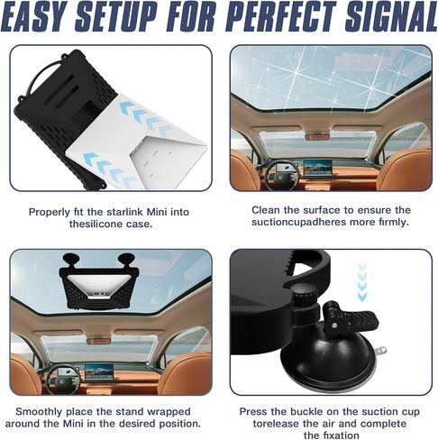 ACOVE Suction Car Cup Mount for Starlink-Mini,2-in-1 Satellite Dish Mounts Protective Silicone Case & Strong Suction Cup Stable Satellite Signal with Hook & Handle for Car Window/RVs/Road Trips,Black in Kuwait