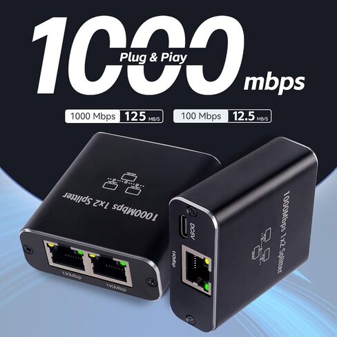 RJ45 Network Splitter Gigabit Ethernet Splitter 1 to 2, 1000Mbps High Speed RJ45 Ethernet Network Splitter Adapter for Cat 5/5e/6/7/8 Cable in Saudi Arabia