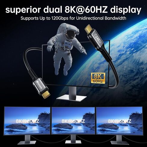 Silver Plated Thunderbolt 4 Cable, 40Gbps Data Sync, 8K/6K@60Hz, 100W Charging (5FT) in Kuwait