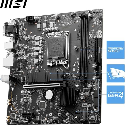 MSI Pro B760M -G Motherboard ، Micro -ATX - تدعم معالجات Intel 14 ، 13 و 12 Gen Core ، LGA 1700 - DDR5 Memory Boost 6400+MHz/OC ، PCIE 4.0 X16 SLOT ، M.2 Gen4 Slots ، 2.5G LAN in Kuwait