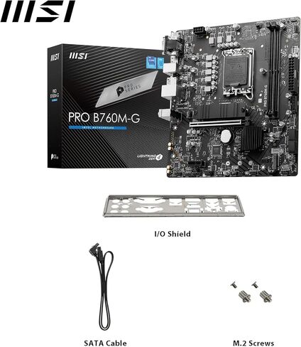 MSI Pro B760M -G Motherboard ، Micro -ATX - تدعم معالجات Intel 14 ، 13 و 12 Gen Core ، LGA 1700 - DDR5 Memory Boost 6400+MHz/OC ، PCIE 4.0 X16 SLOT ، M.2 Gen4 Slots ، 2.5G LAN in Kuwait