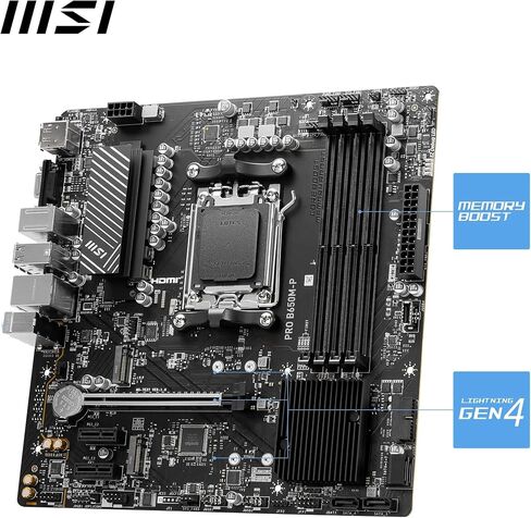 MSI PRO B650M-P V1 Motherboard, Micro-ATX - Supports AMD Ryzen 9000/8000 / 7000 Series Processors, AM5 - DDR5 Memory Boost 6000+MHz/OC, 1 x PCIe 4.0 x16, 2 x M.2 Gen4, 2.5G LAN in Saudi Arabia