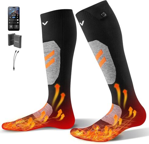 VEVOR Heated Socks, X-Large Size, 5000mAh Battery Rechargeable Heating Socks with 4 Heating Levels, Electric Heated Sock with APP Control for Men Women, Foot Warmer for Hunting Riding Camping Hiking in Kuwait
