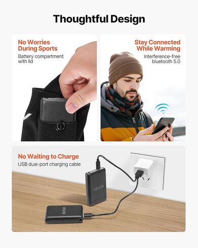 VEVOR Heated Socks, X-Large Size, 5000mAh Battery Rechargeable Heating Socks with 4 Heating Levels, Electric Heated Sock with APP Control for Men Women, Foot Warmer for Hunting Riding Camping Hiking in Kuwait