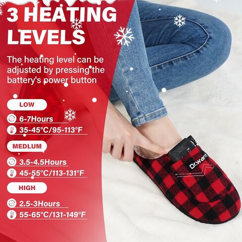 Dr.Warm Heated Slippers for Women Men, 5000mAh Rechargeable Battery Heating Shoes with Anti-Skid Rubber Sole, Thermal Electric Fuzzy Slippers Foot Warmer for Cold Winter in Saudi Arabia