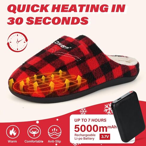 Dr.Warm Heated Slippers for Women Men, 5000mAh Rechargeable Battery Heating Shoes with Anti-Skid Rubber Sole, Thermal Electric Fuzzy Slippers Foot Warmer for Cold Winter in Saudi Arabia