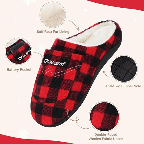 Dr.Warm Heated Slippers for Women Men, 5000mAh Rechargeable Battery Heating Shoes with Anti-Skid Rubber Sole, Thermal Electric Fuzzy Slippers Foot Warmer for Cold Winter in Saudi Arabia