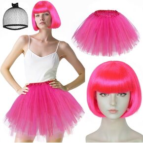 ANOGOL Wig Cap+ ( Headband+Green Scarf ) Long Wavy Orange Cosplay Wigs with Bangs Synthetic Hair for Party Costume Wig for Halloween in Kuwait