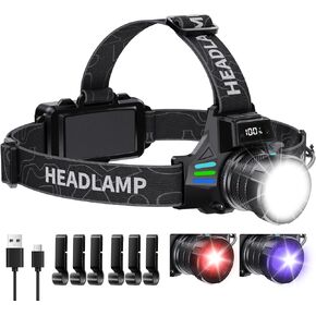 High Lumens Headlamp Rechargeable 1080 with White/Red/UV/Black Light Headlight,Super Bright LED Headlamps Battery Powered,16 Modes Waterproof Head Lamp for Hardhat Hunting Pet Urine Detection in Saudi Arabia