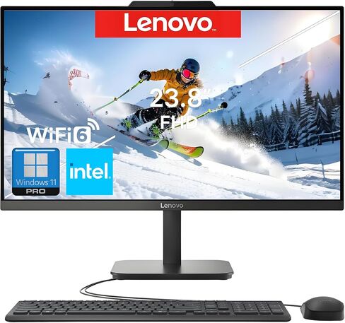 Lenovo 23.8" FHD All-in-One Desktop Computer for Home & Business, Intel N100 (up to 3.4 GHz), 8GB RAM, 512GB SSD, Intel UHD Graphics, RJ45, Bluetooth, HDMI, Wi-Fi, Keyboard & Mouse, Windows 11 Pro in Saudi Arabia