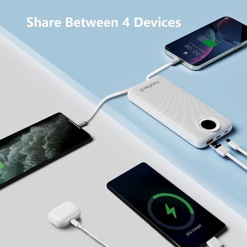 Power Bank,10000mAh 22.5W Max Portable Charger Built in Cables，4 Outputs 2 Inputs External Phone Powerbank,5V/3A Fast Charging Travel Charger for iPhone Android iPad,(Pearl Black) in Saudi Arabia