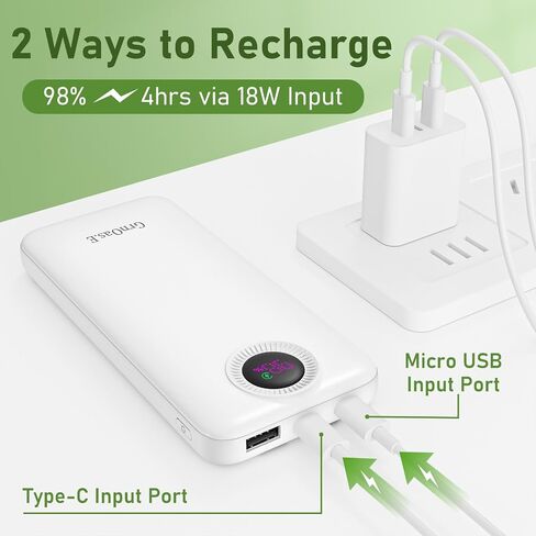 Power Bank,10000mAh 22.5W Max Portable Charger Built in Cables，4 Outputs 2 Inputs External Phone Powerbank,5V/3A Fast Charging Travel Charger for iPhone Android iPad,(Pearl Black) in Saudi Arabia