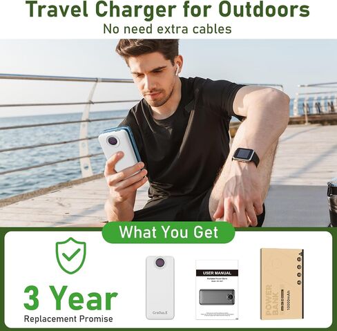 Power Bank,10000mAh 22.5W Max Portable Charger Built in Cables，4 Outputs 2 Inputs External Phone Powerbank,5V/3A Fast Charging Travel Charger for iPhone Android iPad,(Pearl Black) in Saudi Arabia