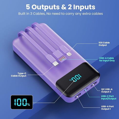 شاحن محمول 40800mAh بنك الطاقة مع 3 كابل مدمج ، 25W PD USB C في و OUT POWER BANK شحن الهاتف السريع ، QC4 in Kuwait
