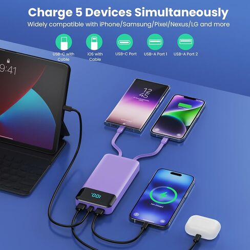 شاحن محمول 40800mAh بنك الطاقة مع 3 كابل مدمج ، 25W PD USB C في و OUT POWER BANK شحن الهاتف السريع ، QC4 in Kuwait
