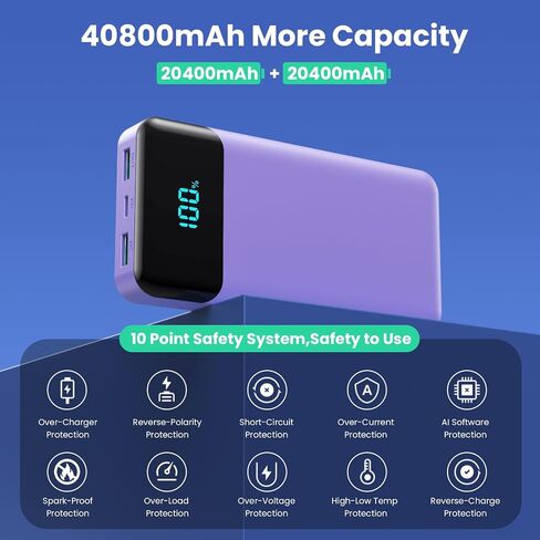 شاحن محمول 40800mAh بنك الطاقة مع 3 كابل مدمج ، 25W PD USB C في و OUT POWER BANK شحن الهاتف السريع ، QC4 in Kuwait