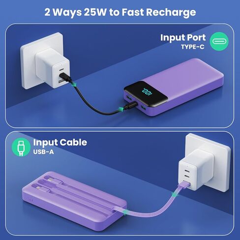 شاحن محمول 40800mAh بنك الطاقة مع 3 كابل مدمج ، 25W PD USB C في و OUT POWER BANK شحن الهاتف السريع ، QC4 in Kuwait