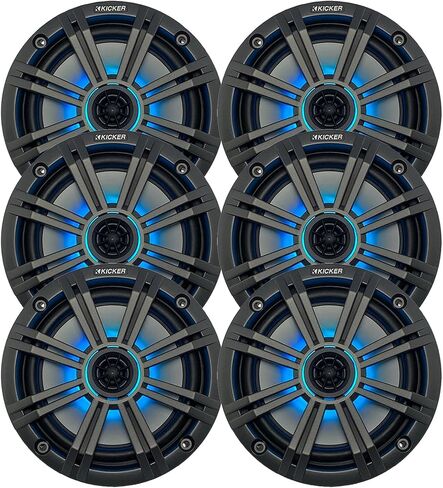 Kicker 6.5 "195 واط Peak Power Marine OEM استبدال RGB Multicolor LED مكبرات صوت (Qty 6) مع شبكات الفحم in Saudi Arabia