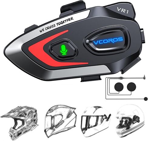 VCOROS VR1 Motorcycle Helmet Headset, Long Battery Life Helmet Speakers with Automatic Answer/Wireless Music/Dual Noise Cancellation/AI Voice Assistant/IPX6 Waterproof (Soft Microphone) in Saudi Arabia