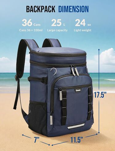 حقيبة ظهر Backpack Booder معزولة تسرب دليل 36/40 علبة كبيرة سعة كبيرة ناعمة معزولة برودة حقيبة خفيفة الوزن على ظهر الغداء للرجال تعمل على السفر شاطئ التخييم التنزه - الأسود - الأسود in Saudi Arabia