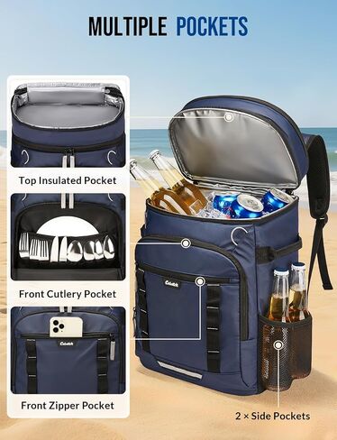 حقيبة ظهر Backpack Booder معزولة تسرب دليل 36/40 علبة كبيرة سعة كبيرة ناعمة معزولة برودة حقيبة خفيفة الوزن على ظهر الغداء للرجال تعمل على السفر شاطئ التخييم التنزه - الأسود - الأسود in Saudi Arabia