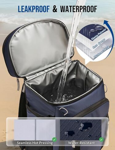 حقيبة ظهر Backpack Booder معزولة تسرب دليل 36/40 علبة كبيرة سعة كبيرة ناعمة معزولة برودة حقيبة خفيفة الوزن على ظهر الغداء للرجال تعمل على السفر شاطئ التخييم التنزه - الأسود - الأسود in Saudi Arabia