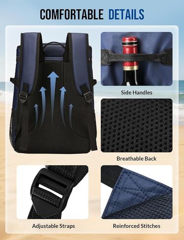 حقيبة ظهر Backpack Booder معزولة تسرب دليل 36/40 علبة كبيرة سعة كبيرة ناعمة معزولة برودة حقيبة خفيفة الوزن على ظهر الغداء للرجال تعمل على السفر شاطئ التخييم التنزه - الأسود - الأسود in Saudi Arabia