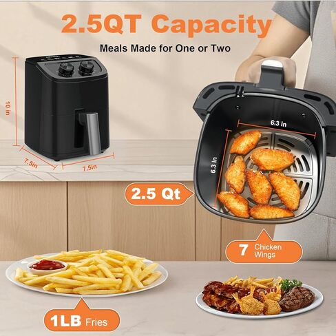OSTBA 2.5QT AIR FRYER لـ 1-2 أشخاص ، مقلاة الهواء الصغيرة مع 6 خيارات القائمة ، ومقبض DUAL TEMP & TIMER ، الدورة الدموية السريعة ثلاثية الأبعاد ، سلة آمنة لاصق وغسالة الصحون ، طبخ صحية خالية من الزيت in Kuwait