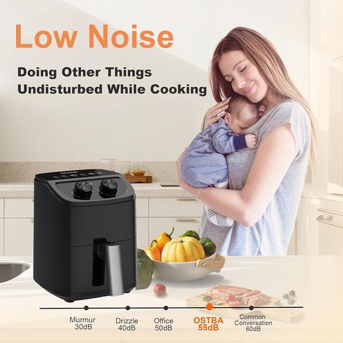 OSTBA 2.5QT AIR FRYER لـ 1-2 أشخاص ، مقلاة الهواء الصغيرة مع 6 خيارات القائمة ، ومقبض DUAL TEMP & TIMER ، الدورة الدموية السريعة ثلاثية الأبعاد ، سلة آمنة لاصق وغسالة الصحون ، طبخ صحية خالية من الزيت in Kuwait