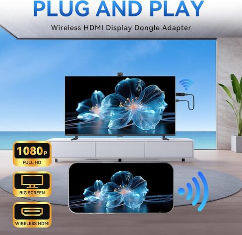 Wireless HDMI Display Dongle Adapter,4K Decode 1080P Output,Portable Streaming Video and Audio to Monitor from PC/DV/HDTV/Projector/TV Box,Supports Miracast,Airplay,DLNA,Plug & Play in Saudi Arabia