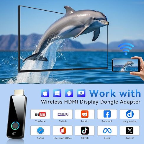 Wireless HDMI Display Dongle Adapter,4K Decode 1080P Output,Portable Streaming Video and Audio to Monitor from PC/DV/HDTV/Projector/TV Box,Supports Miracast,Airplay,DLNA,Plug & Play in Saudi Arabia