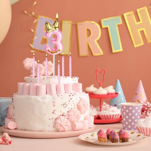 11 قطعة من شموع عيد الميلاد 2 فتاة رقم بينك لتزيين كعكة عيد الميلاد بعمر سنتين مع شموع عيد ميلاد طويلة منقطة بيضاء لمستلزمات تزيين الكيك واعياد الميلاد، نمطين (رقم 2) in Saudi Arabia