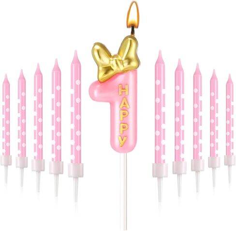 11 Pieces 2 Birthday Candle Girl Pink Number Birthday Cake Topper 2 Years Old Birthday Candle with White Dot Birthday Long Candles for Cake Topper Birthday Baking Decor Supplies, 2 Styles() in Kuwait